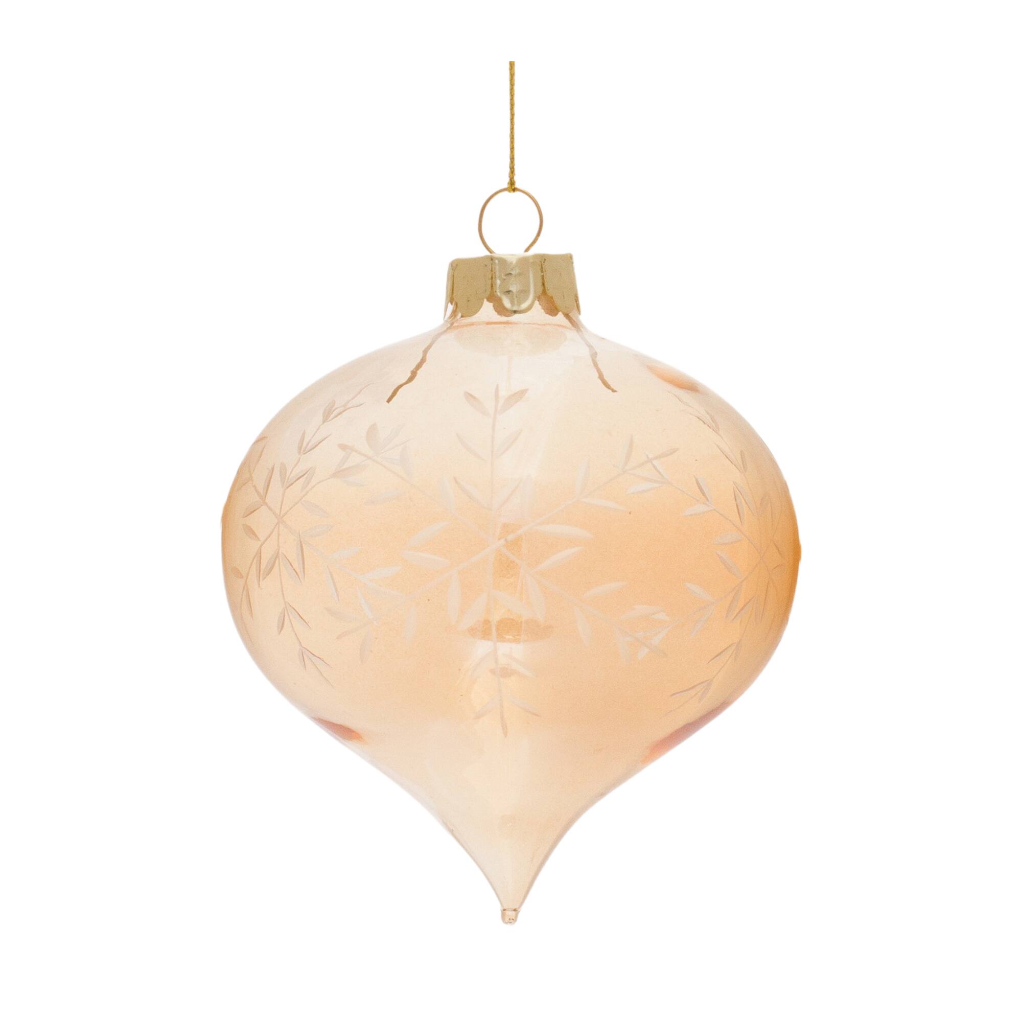Gold Snowflake Etched Glass Ornament Set